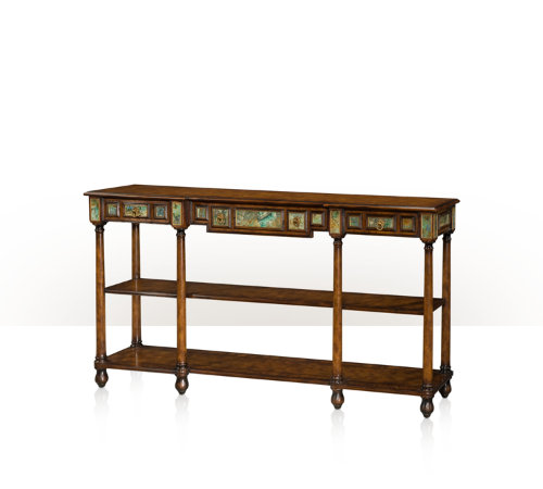 A pollard burl and turquoise stone inlaid console table 5305-142 Montaage Inc. A pollard burl and turquoise stone inlaid console table 5305-142 Montaage Inc.