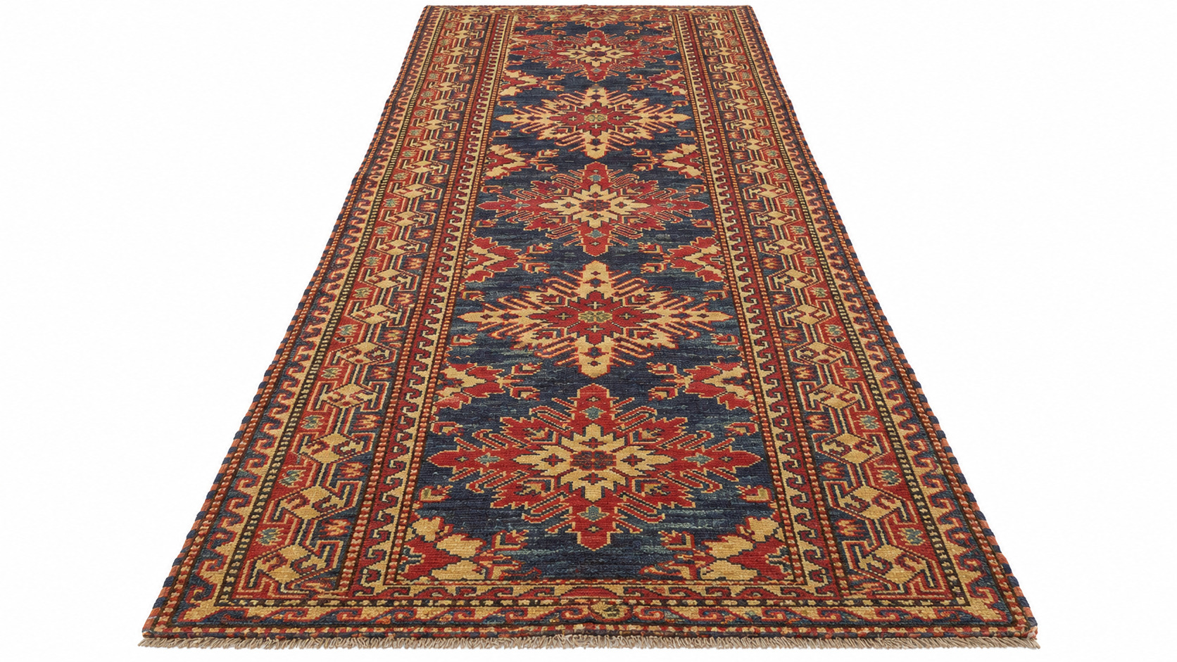2.5 x 11.1 New Fine Geometric Kazak Hand Knotted Wool Runner