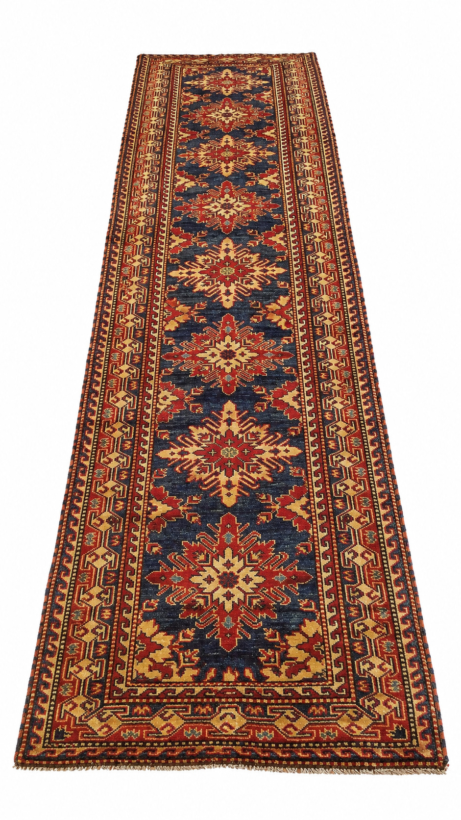 2.5 x 11.1 New Fine Geometric Kazak Hand Knotted Wool Runner EB334852798793 Montaage