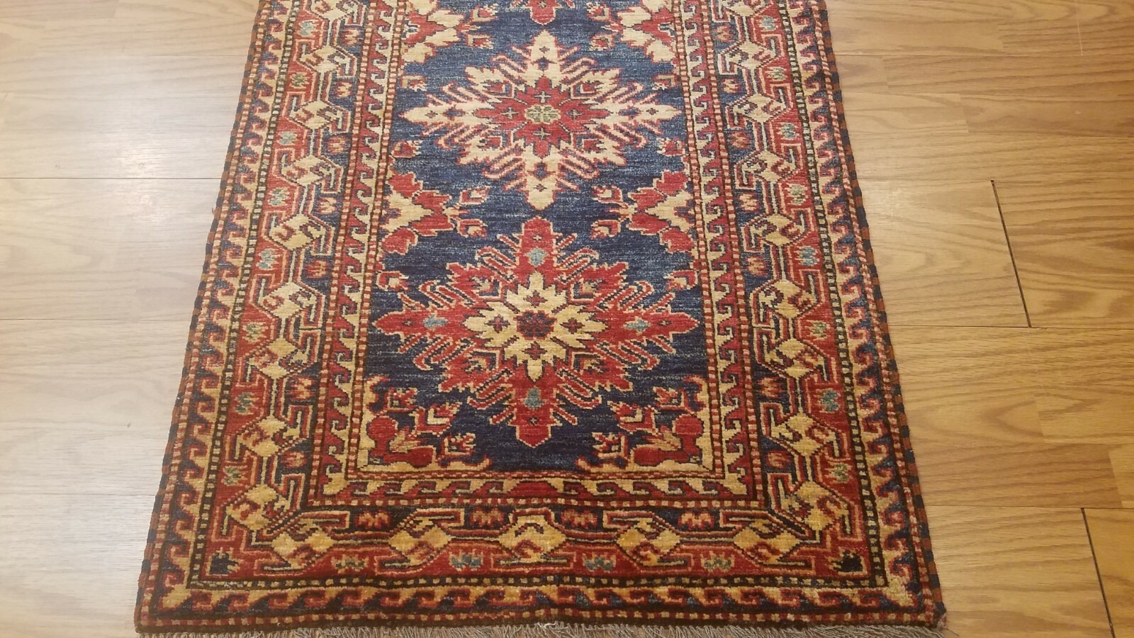 2.5 x 11.1 New Fine Geometric Kazak Hand Knotted Wool Runner