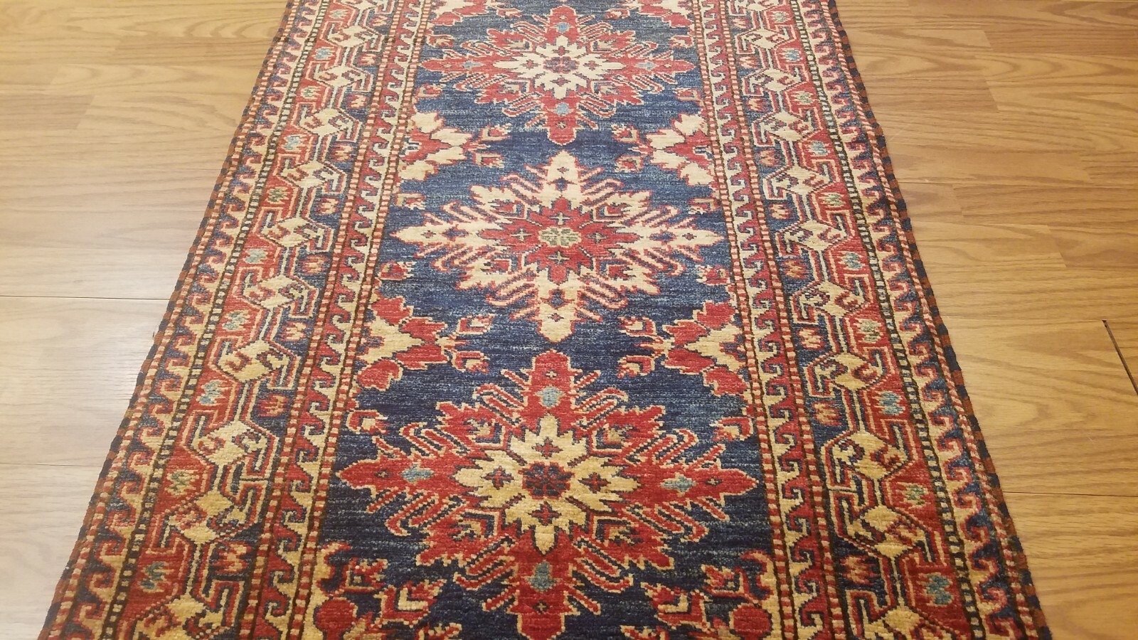 2.5 x 11.1 New Fine Geometric Kazak Hand Knotted Wool Runner