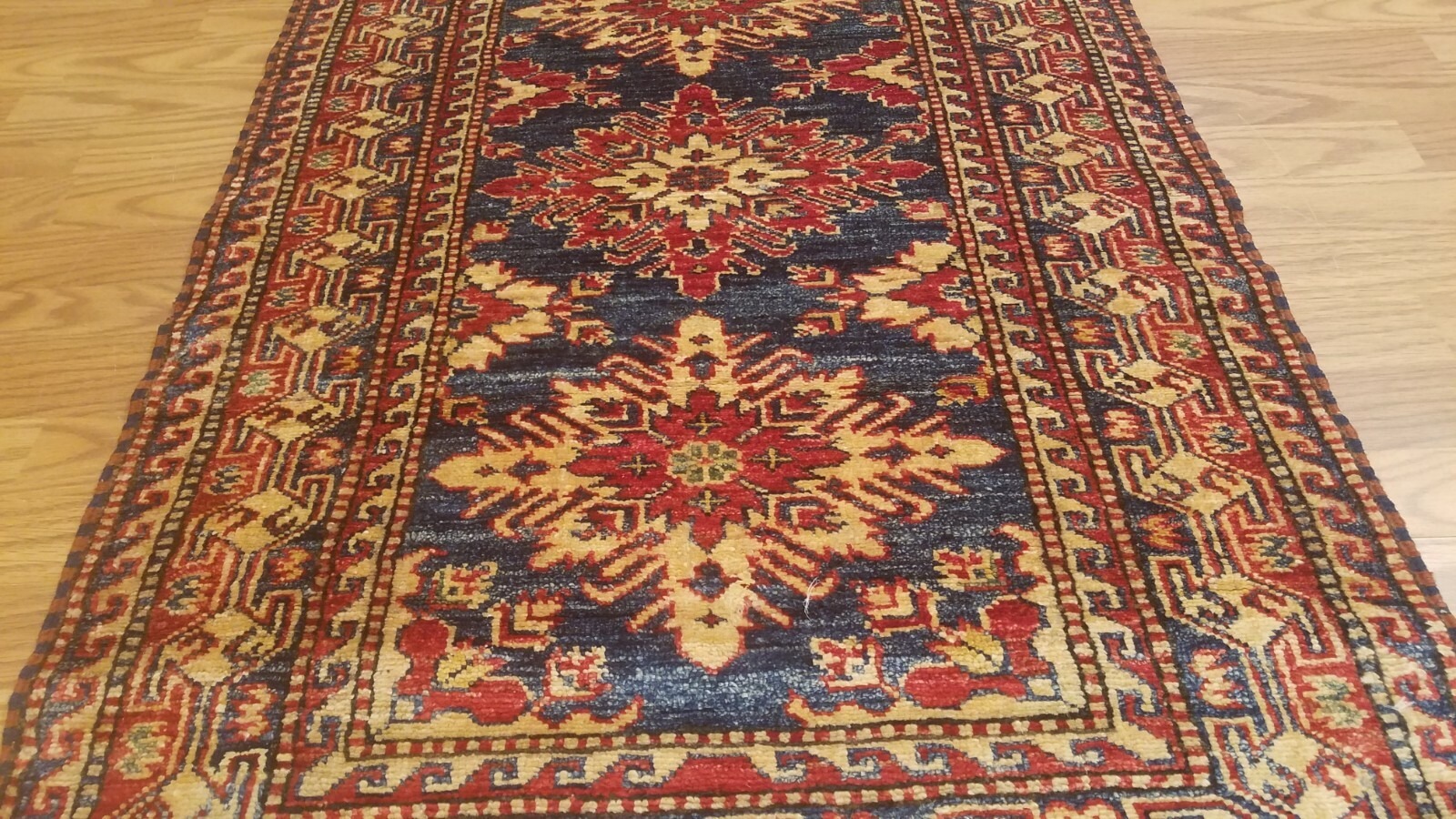 2.5 x 11.1 New Fine Geometric Kazak Hand Knotted Wool Runner