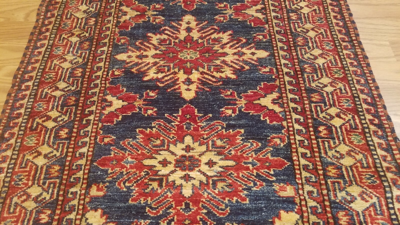 2.5 x 11.1 New Fine Geometric Kazak Hand Knotted Wool Runner