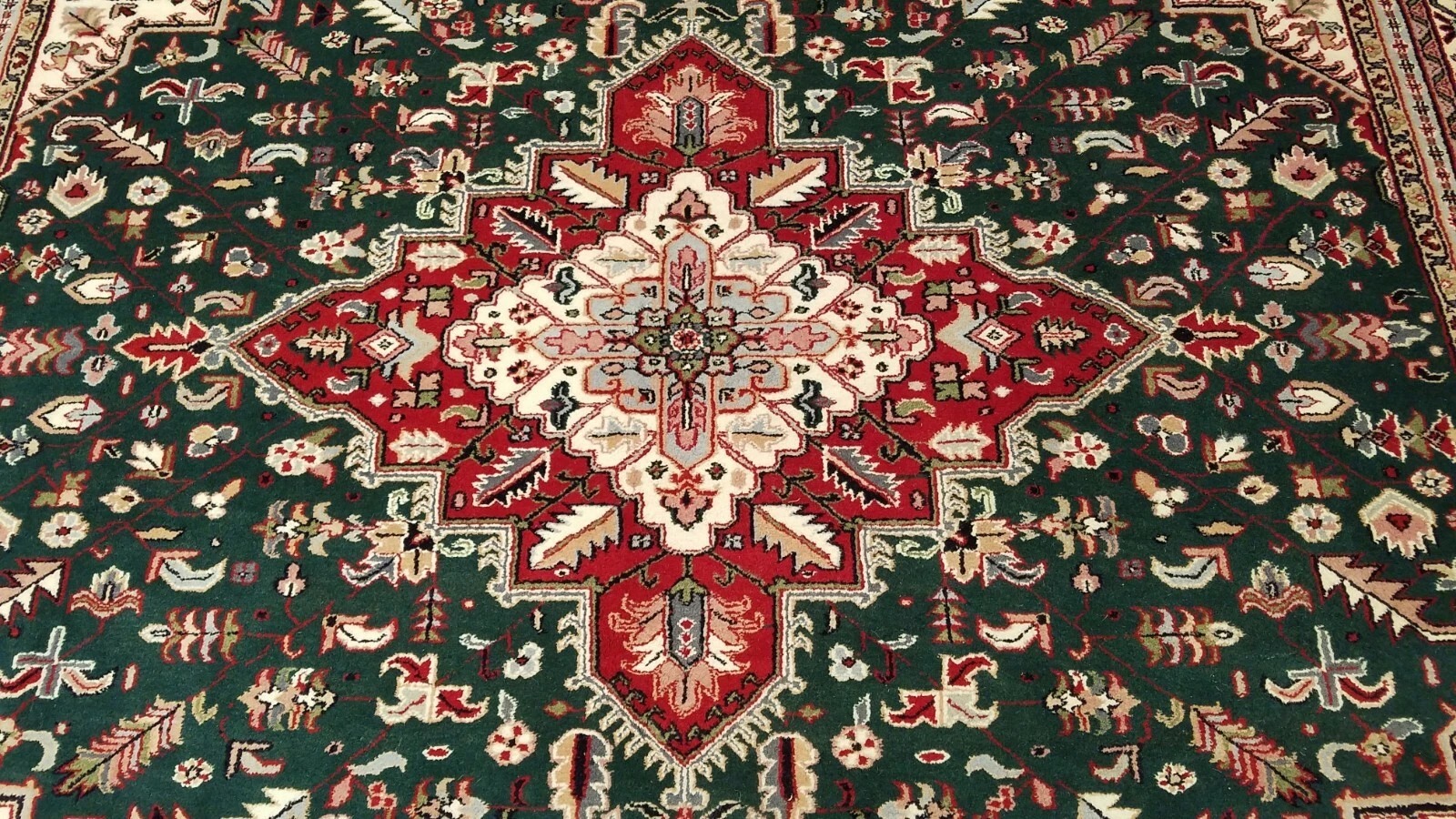 8 x 10 Green Indian Hand Knotted Wool Rug