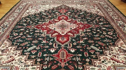 8 x 10 Green Indian Hand Knotted Wool Rug