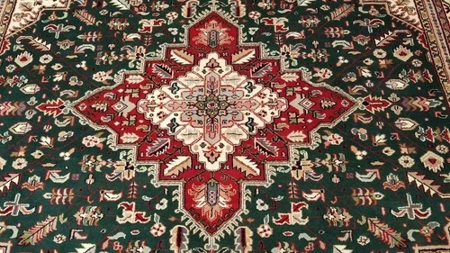 8 x 10 Green Indian Hand Knotted Wool Rug