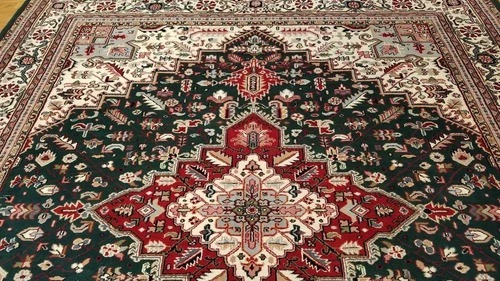 8 x 10 Green Indian Hand Knotted Wool Rug