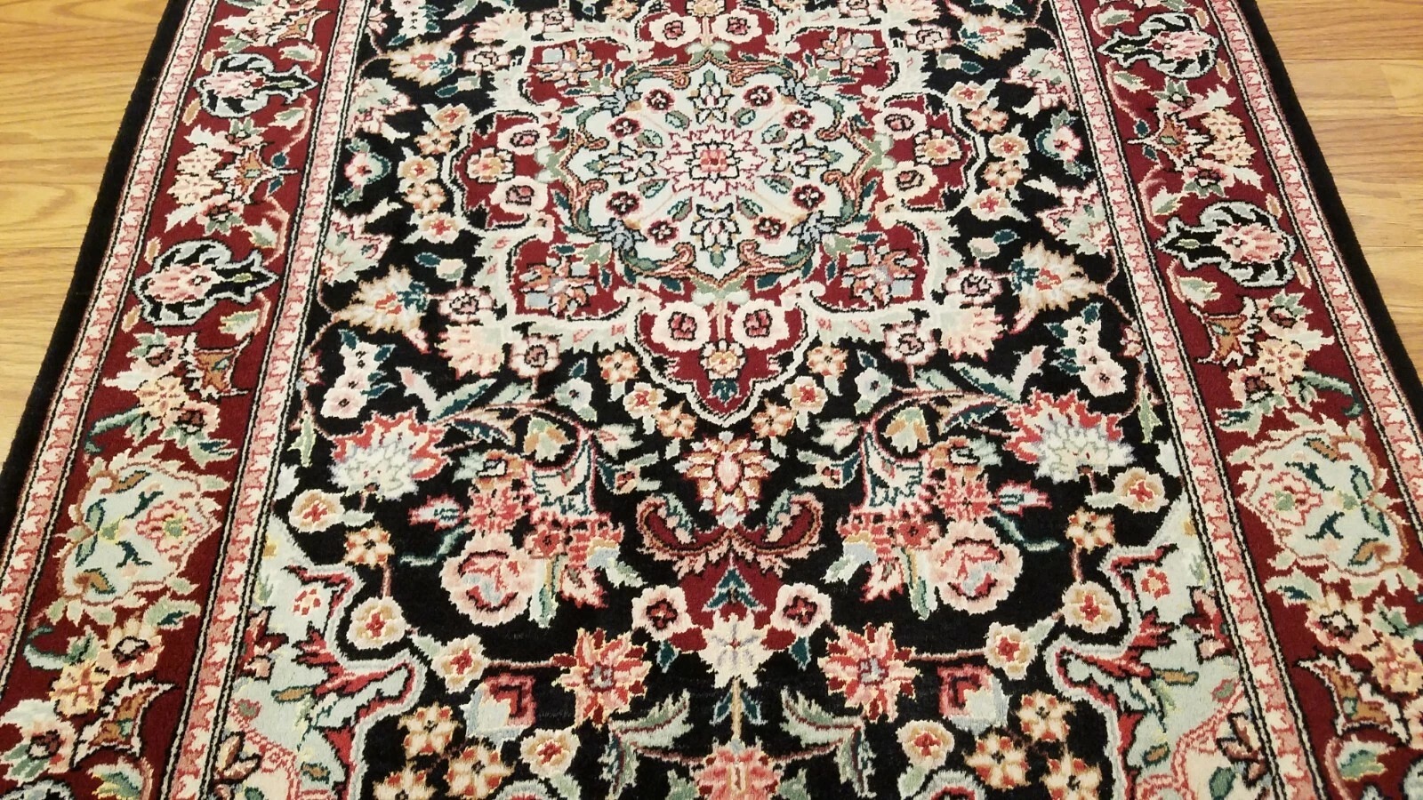 3 x 5 Black & Red Wool & Silk Hand Knotted Area rug