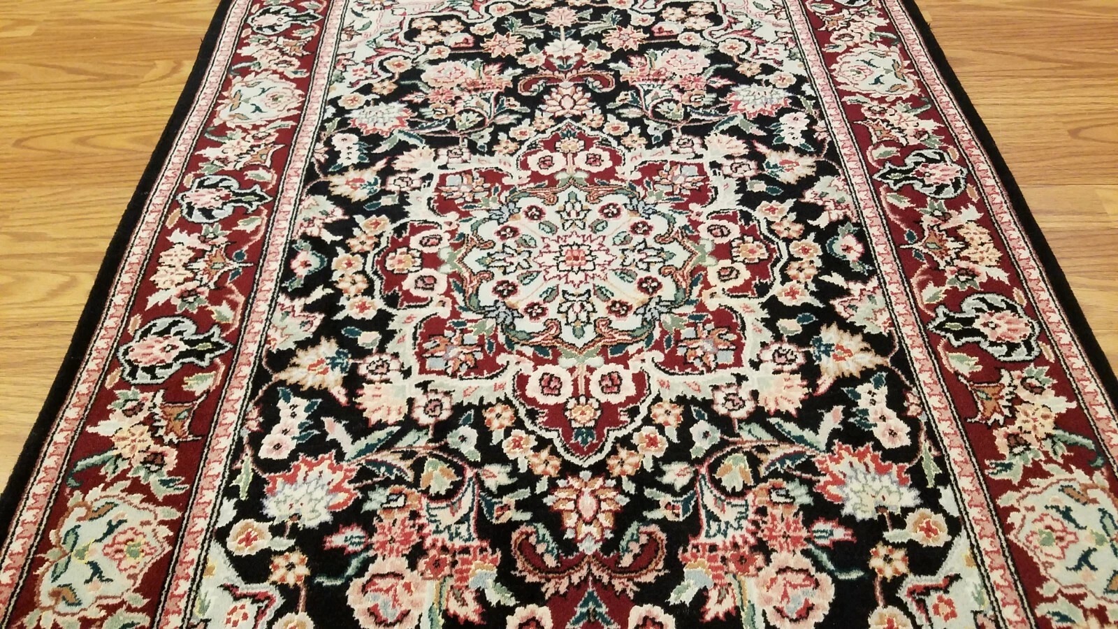 3 x 5 Black & Red Wool & Silk Hand Knotted Area rug