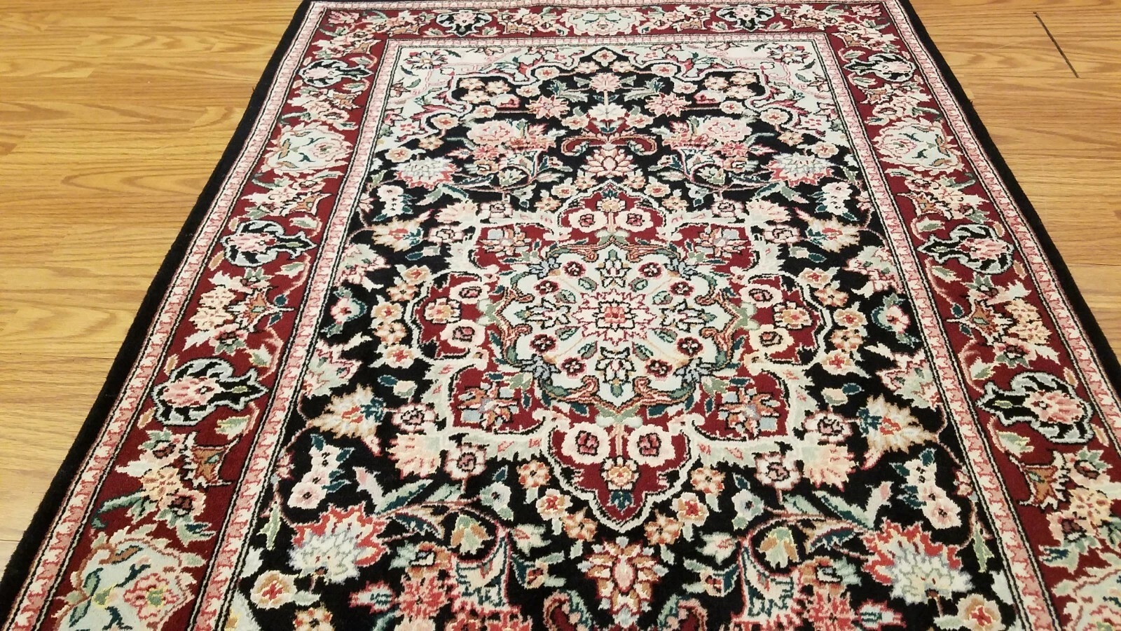 3 x 5 Black & Red Wool & Silk Hand Knotted Area rug