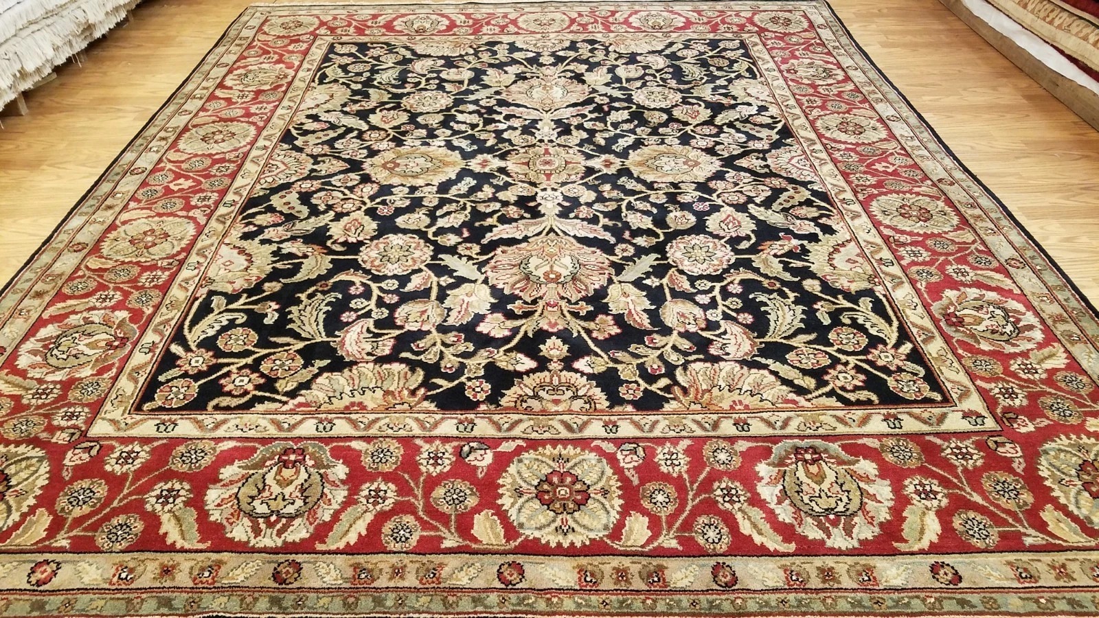 8 x 10 Black & Red Indo Agra Hand Knotted Oriental Wool Carpet 18 Montaage Inc.