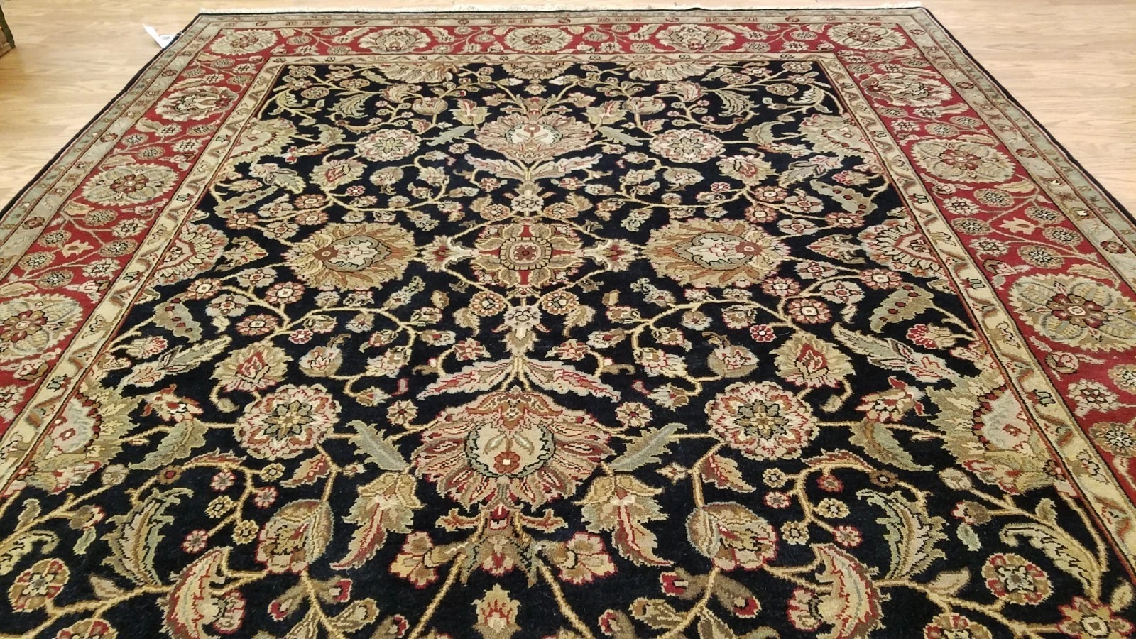 8 x 10 Black & Red Indo Agra Hand Knotted Oriental Wool Carpet
