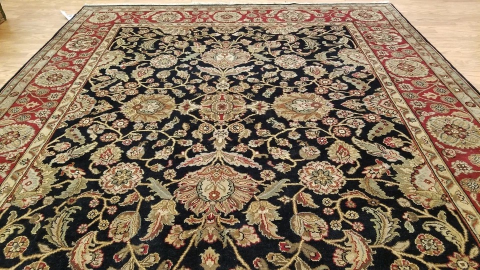 8 x 10 Black & Red Indo Agra Hand Knotted Oriental Wool Carpet