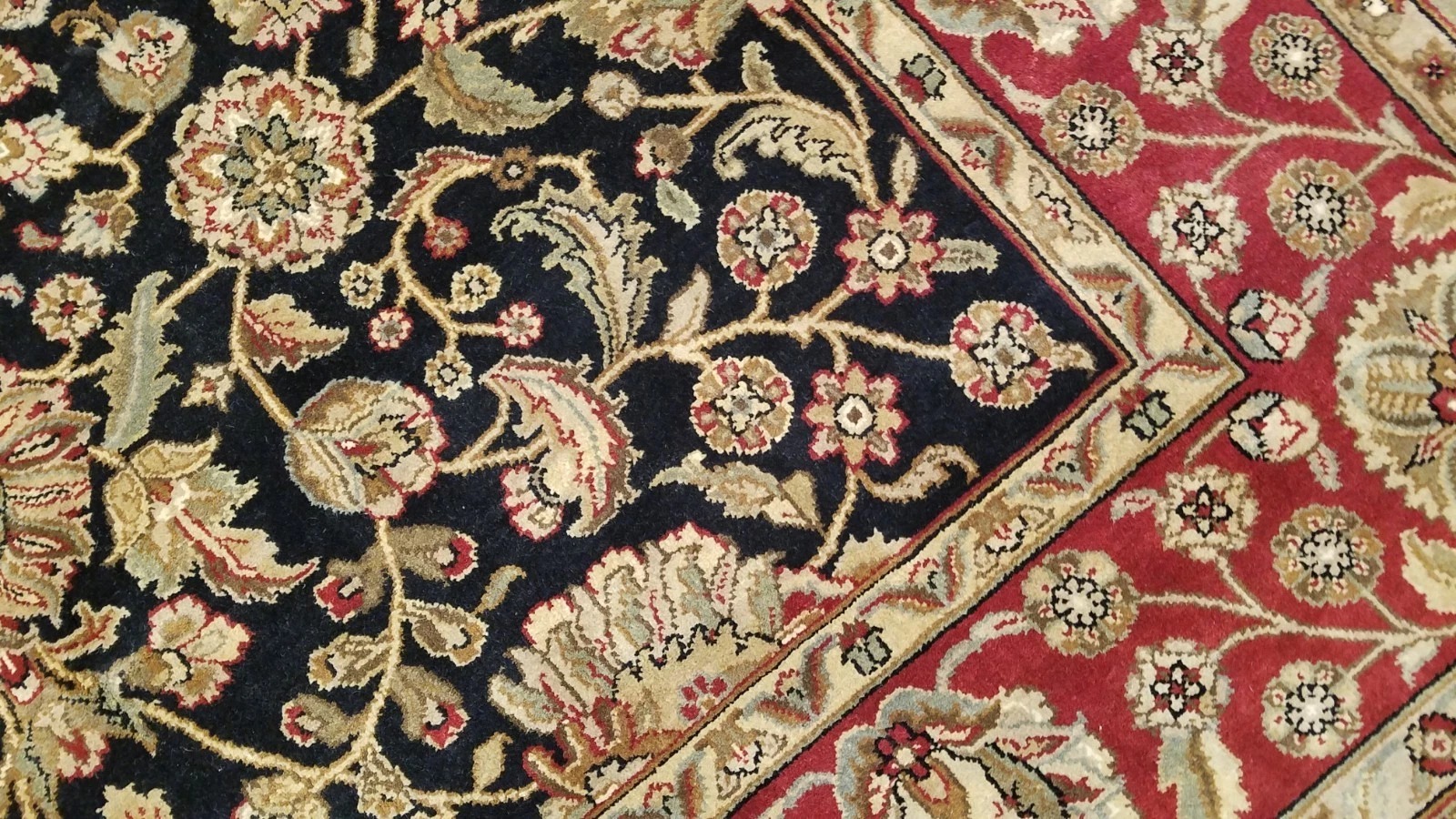 8 x 10 Black & Red Indo Agra Hand Knotted Oriental Wool Carpet