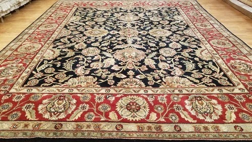 8 x 10 Black & Red Indo Agra Hand Knotted Oriental Wool Carpet