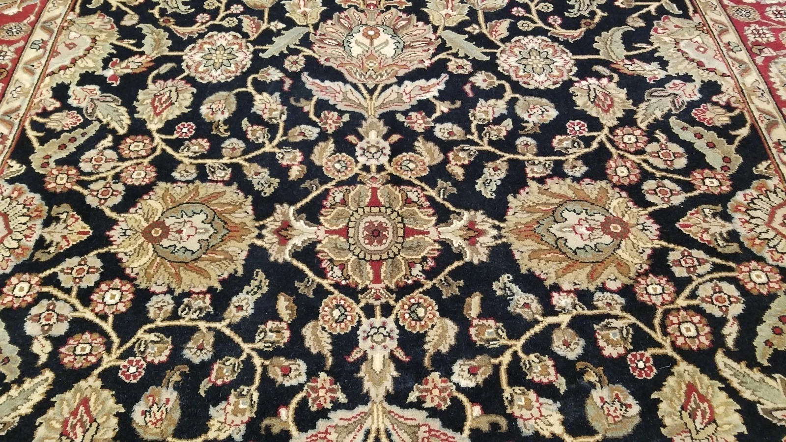 8 x 10 Black & Red Indo Agra Hand Knotted Oriental Wool Carpet
