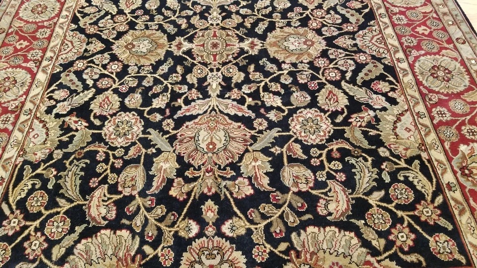 8 x 10 Black & Red Indo Agra Hand Knotted Oriental Wool Carpet