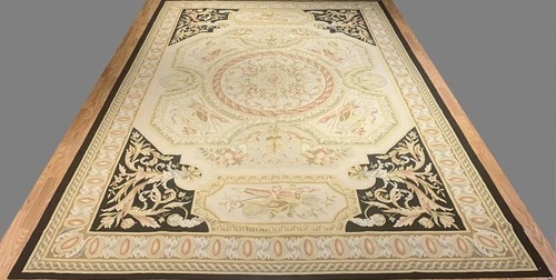 9.8 x 14.1 ft  Hand woven French Aubusson Weave 100% wool Area rug 4490 Montaage Inc.