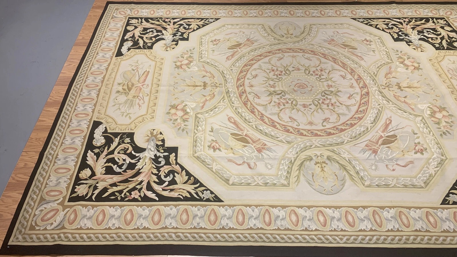 9.8 x 14.1 ft Hand woven French Aubusson Weave 100% wool Area rug