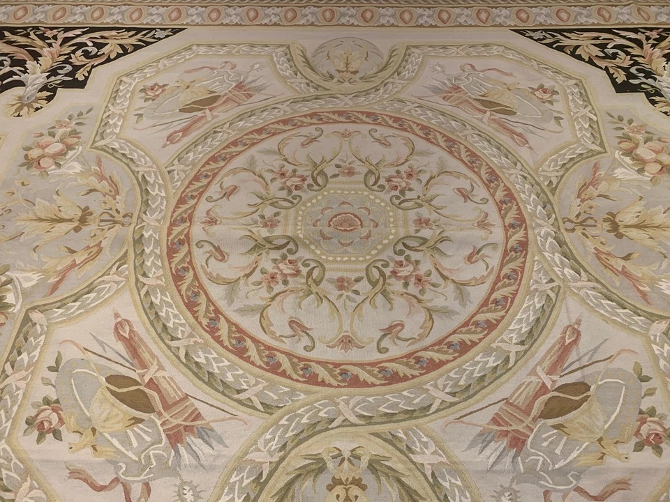 9.8 x 14.1 ft Hand woven French Aubusson Weave 100% wool Area rug