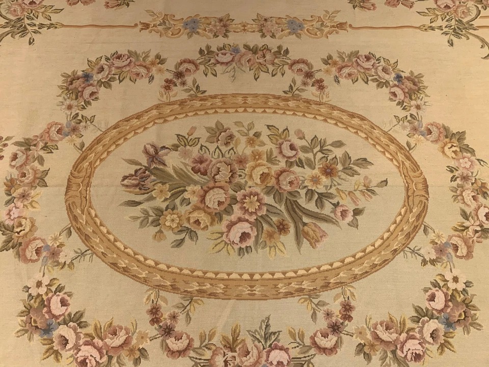 8 x 10 French Aubusson Needle Point 100% Wool Hand Knotted Area Rug