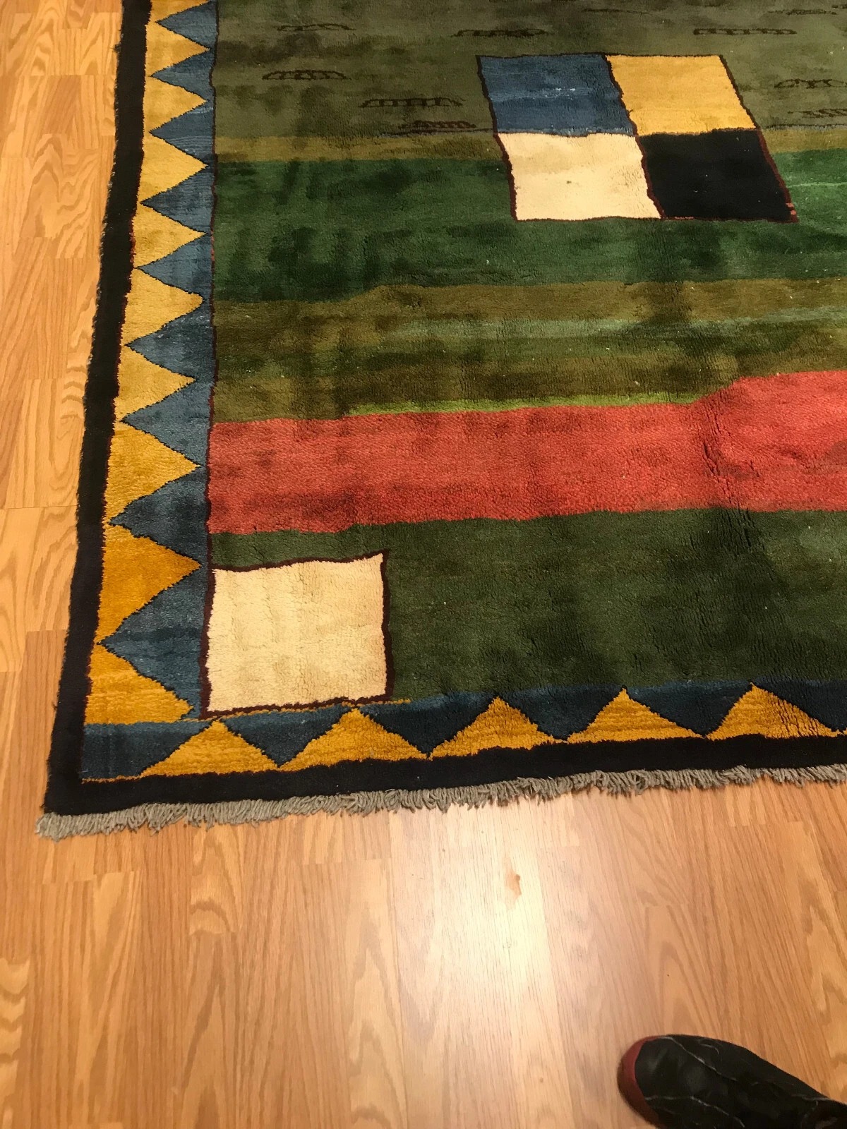 7.9 x 10 Persian Gabeh Tribal Green 100% Wool Vegetable Dye Rug