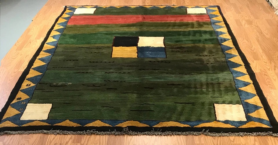 7.9 x 10 Persian Gabeh Tribal Green 100% Wool Vegetable Dye Rug