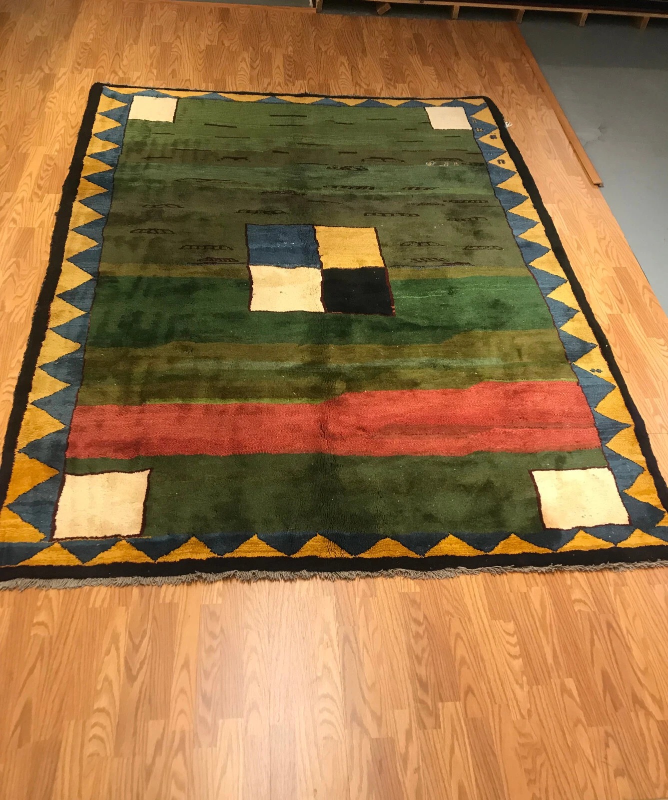 7.9 x 10 Persian Gabeh Tribal Green 100% Wool Vegetable Dye Rug