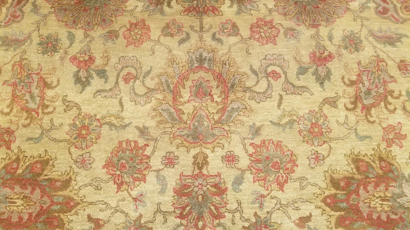 9 x 12 Beige & Olive Indo Agra All-Over Wool Hand-Knotted Oriental Rug