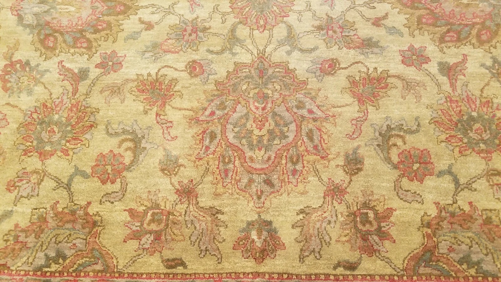9 x 12 Beige & Olive Indo Agra All-Over Wool Hand-Knotted Oriental Rug