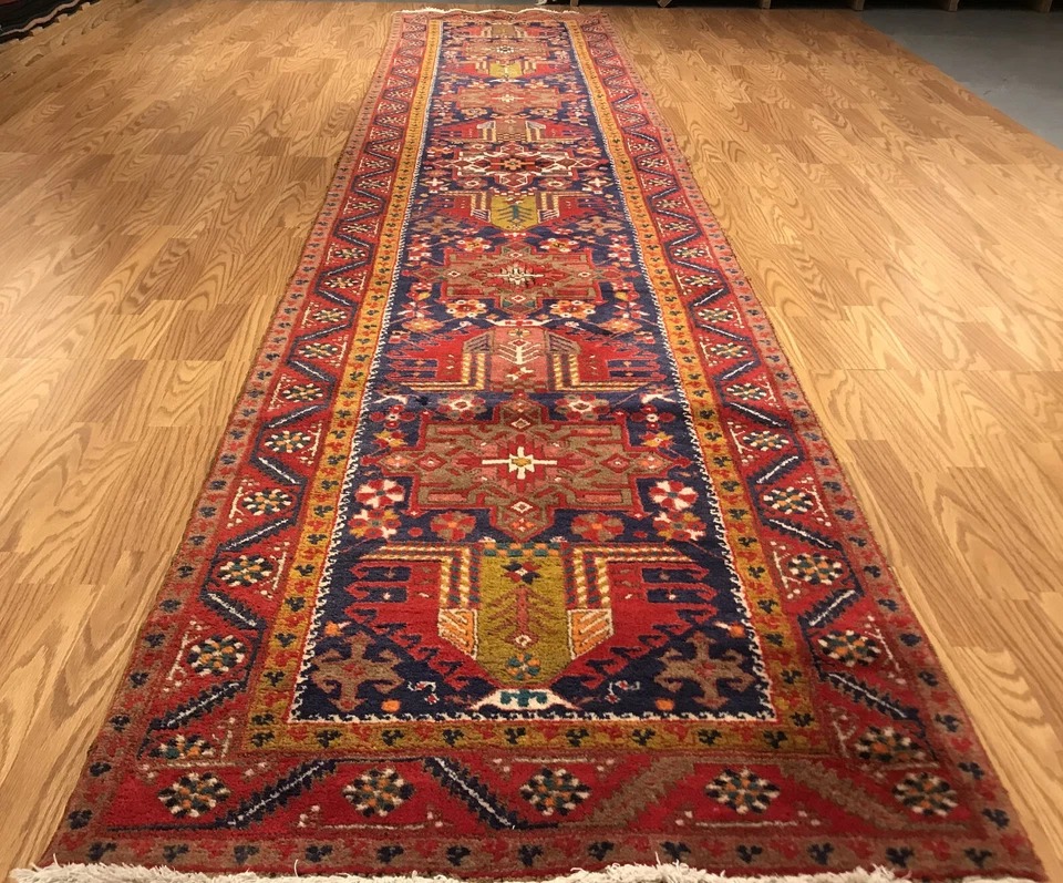 3.3 x 14.3 Runner Semi Antique Geometric Kazak Hand Knotted Wool