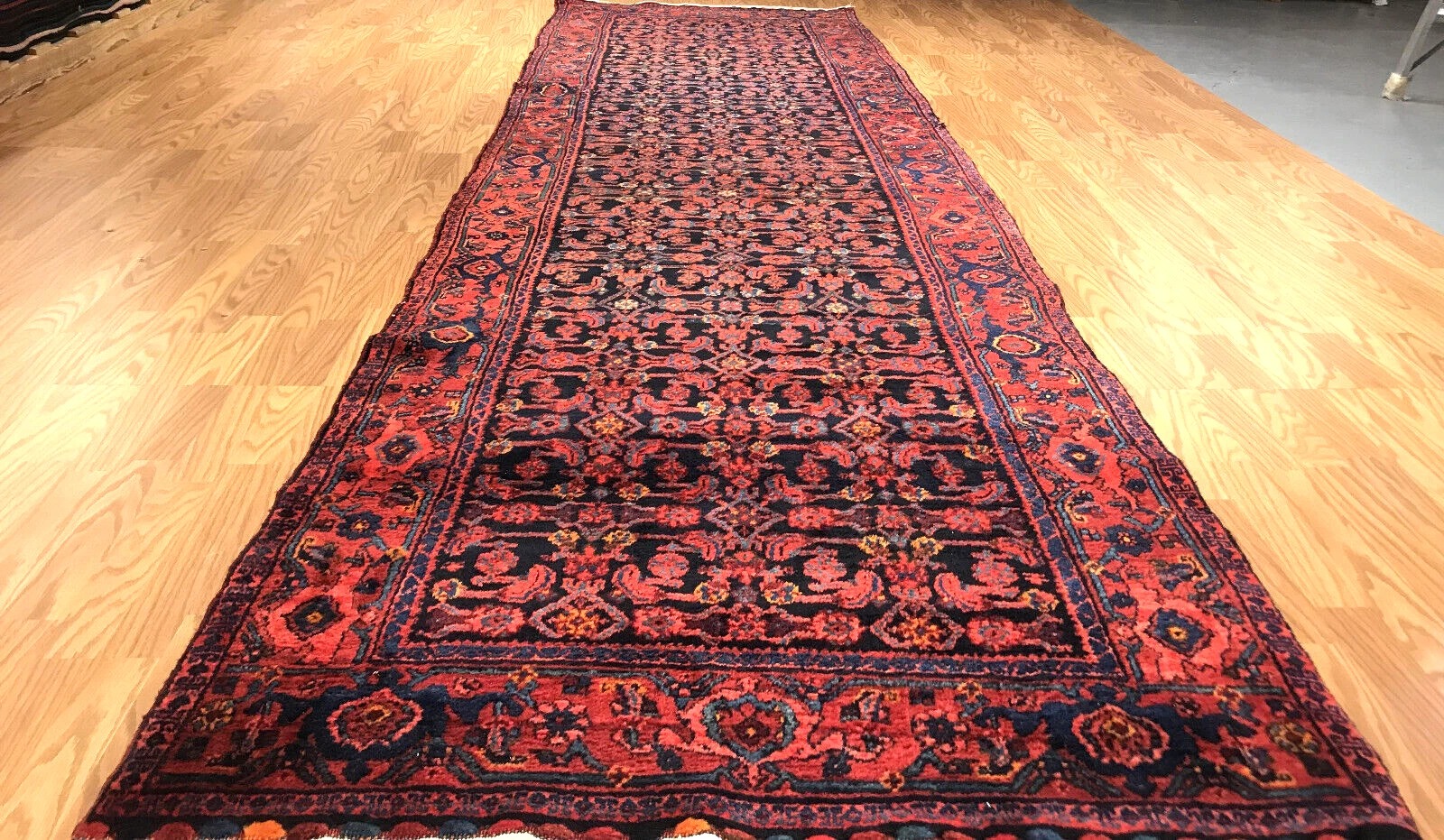 3.10 x 13.4 Runner Antique Geometric Bejar Hand Knotted Wool Vegetable Dye