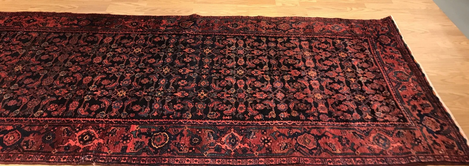 3.10 x 13.4 Runner Antique Geometric Bejar Hand Knotted Wool Vegetable Dye