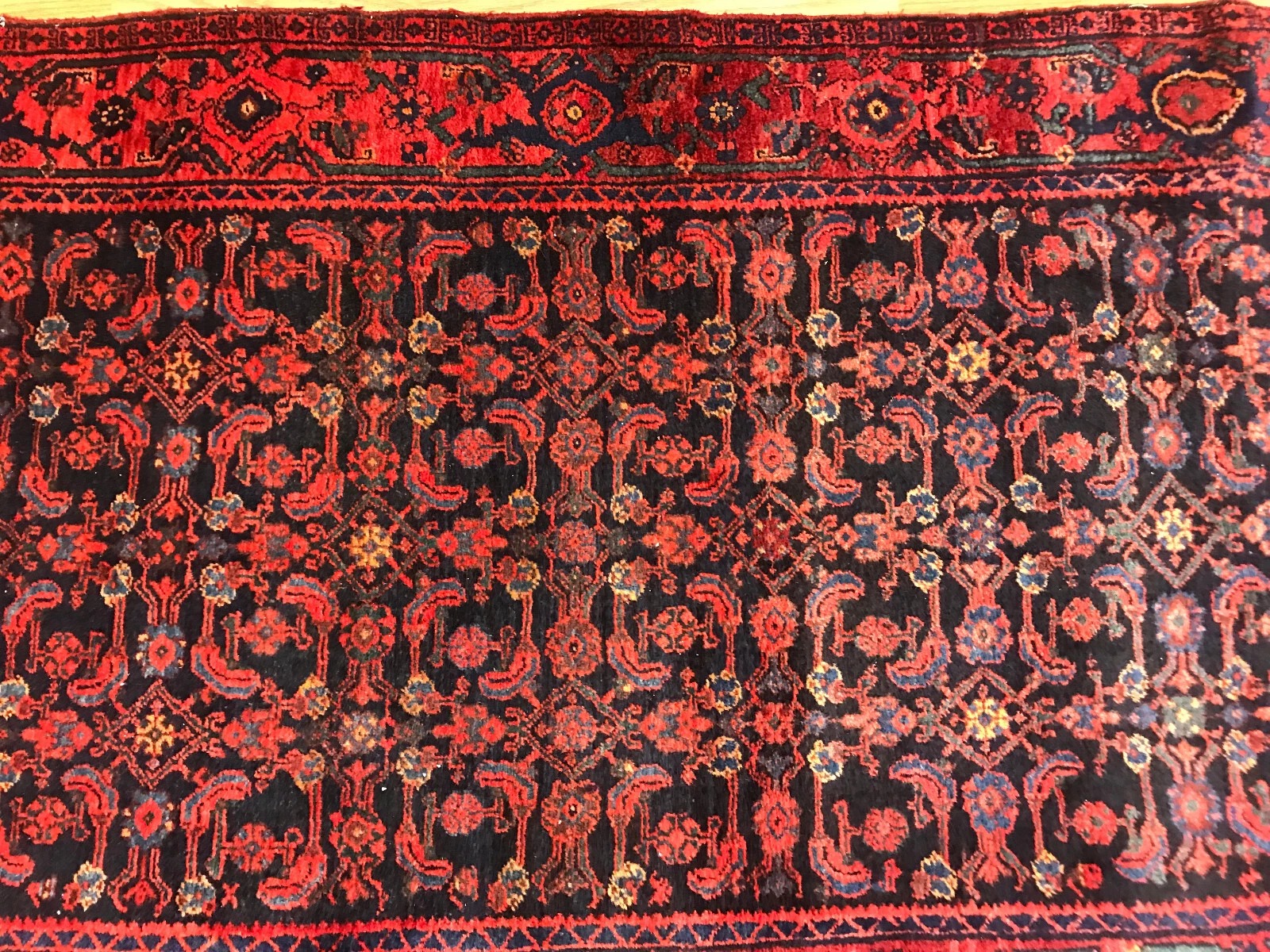 3.10 x 13.4 Runner Antique Geometric Bejar Hand Knotted Wool Vegetable Dye