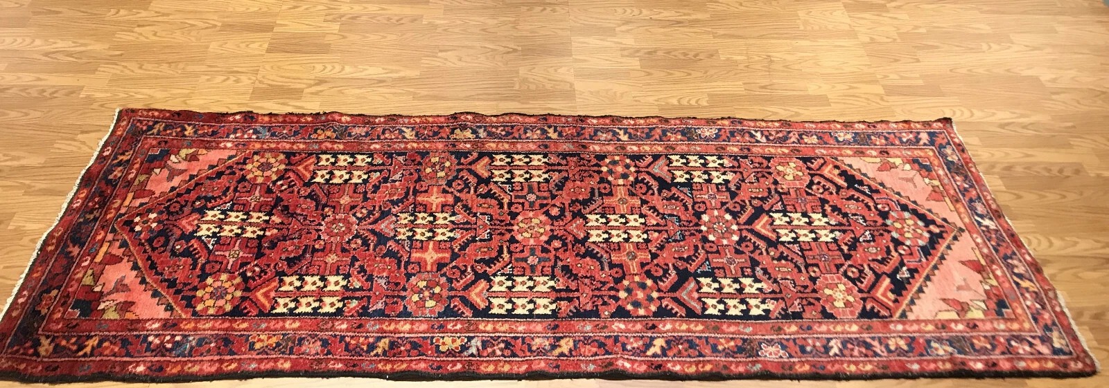 3.5 x 10.2 Runner Antique Geometric Malayer Hand Knotted Wool Vegetable Dye