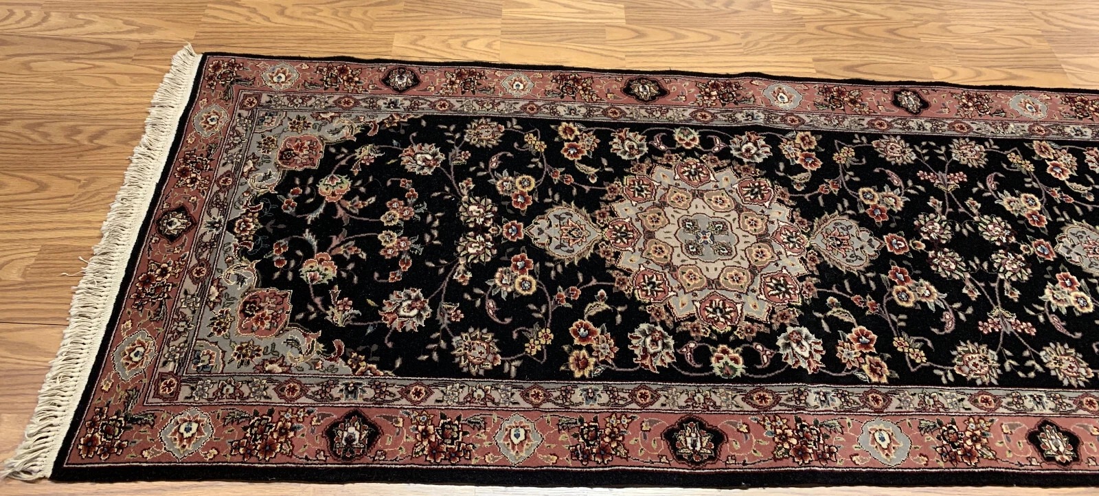 2.6 x 9 Very Fine Floral with Medalian Wool and Silk Runner