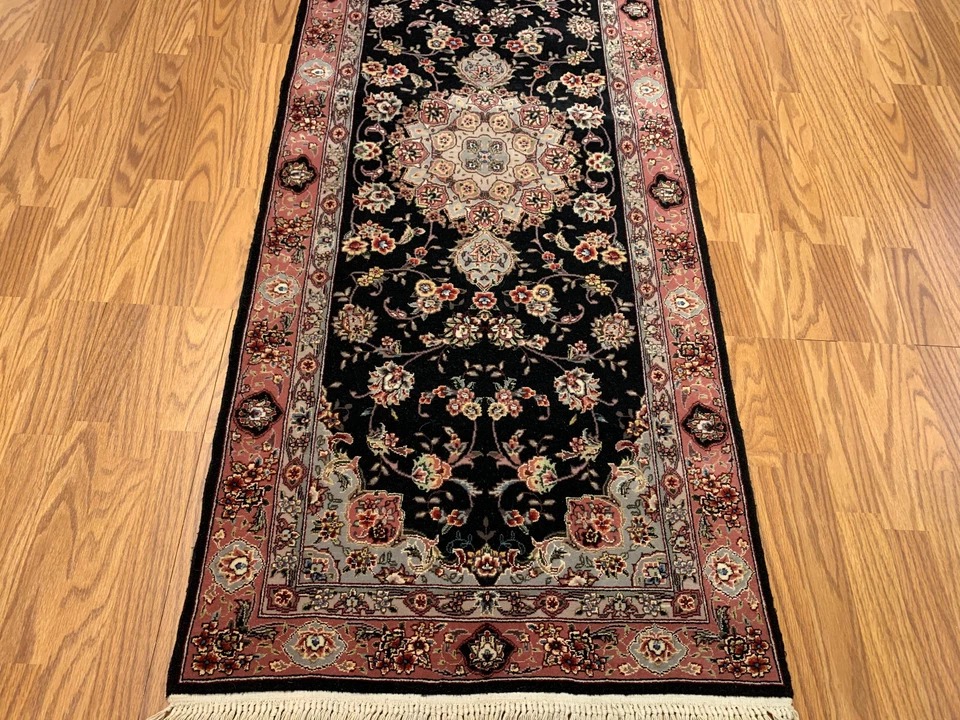 2.6 x 9 Very Fine Floral with Medalian Wool and Silk Runner