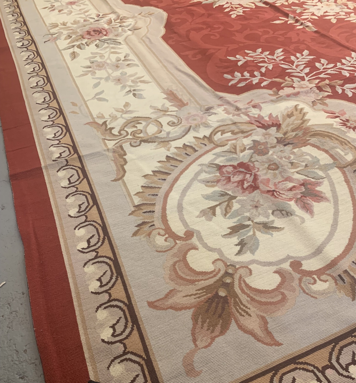12 x 18 French Aubusson Hand Knotted Wool Needle Point Rug