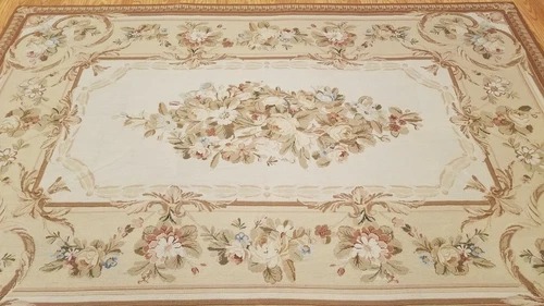 6 x 9 Hand woven French Aubusson Needle point 100% wool Area rug Multicolor