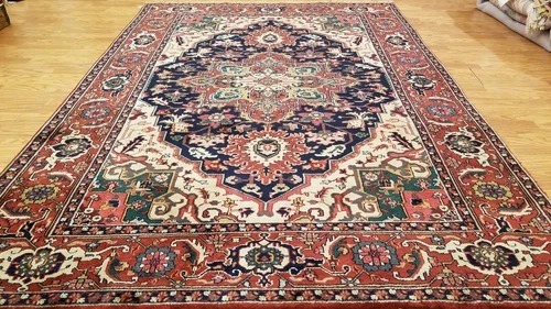 6 x 9 Navy Indo Heriz Hand Knotted wool fine Quality rug