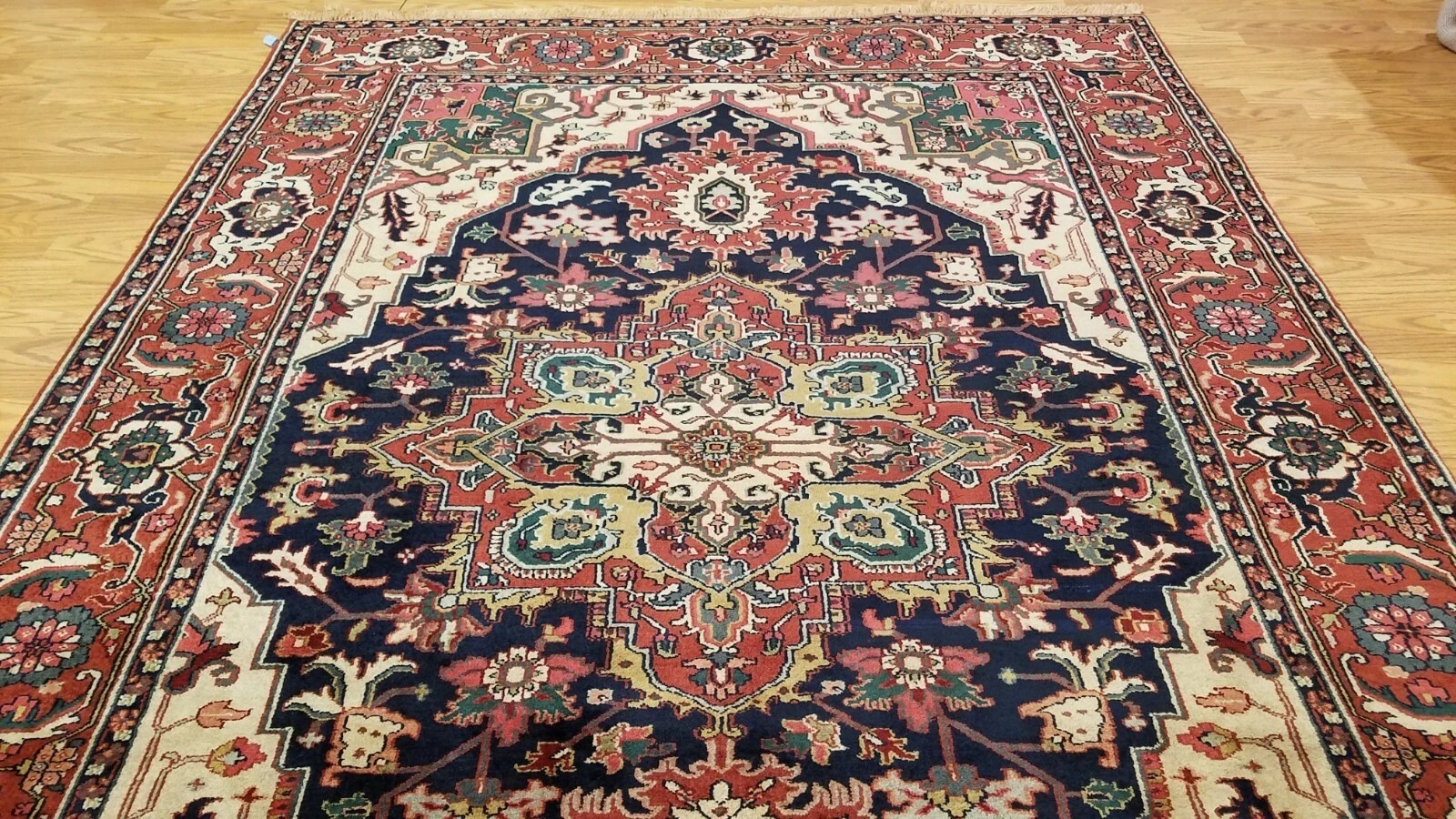 6 x 9 Navy Indo Heriz Hand Knotted wool fine Quality rug