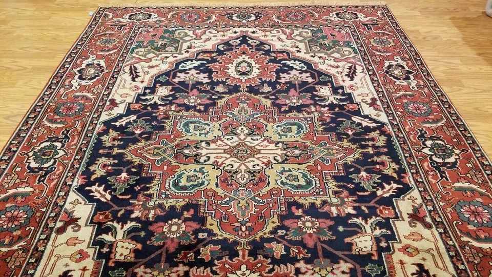 6 x 9 Navy Indo Heriz Hand Knotted wool fine Quality rug