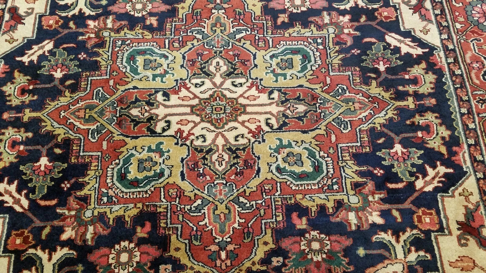 6 x 9 Navy Indo Heriz Hand Knotted wool fine Quality rug