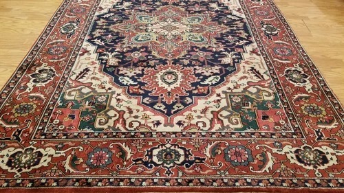 6 x 9 Navy Indo Heriz Hand Knotted wool fine Quality rug