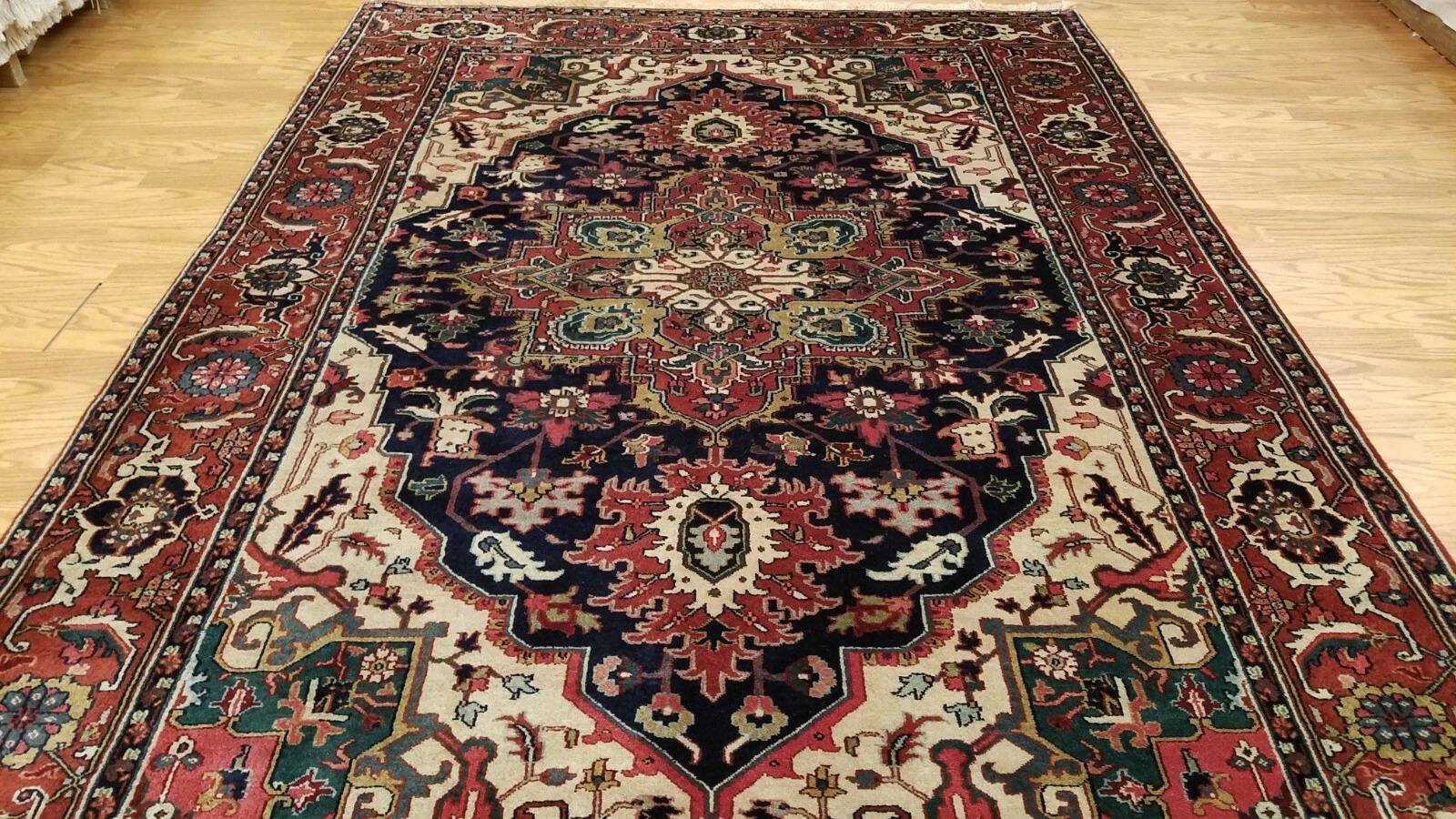 6 x 9 Navy Indo Heriz Hand Knotted wool fine Quality rug