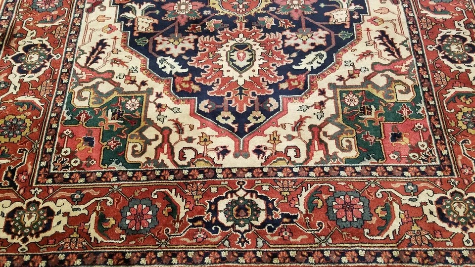 6 x 9 Navy Indo Heriz Hand Knotted wool fine Quality rug