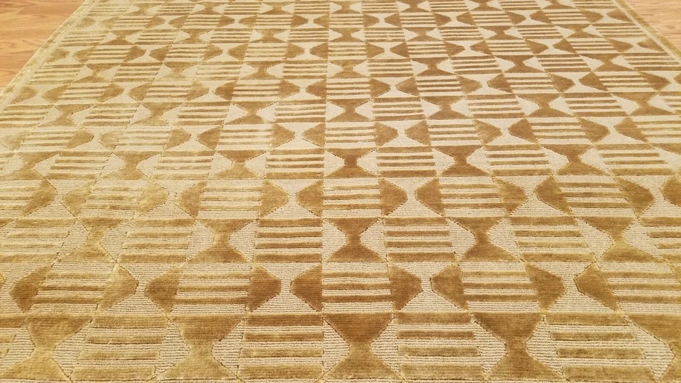 6 x 9 Brown & Gold Modern Hand Knotted Wool Nepal rug