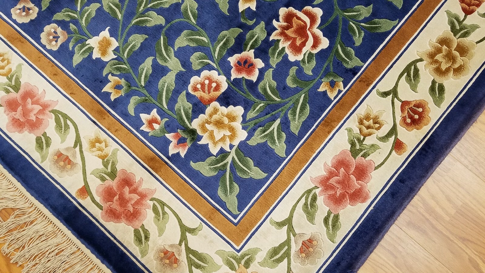 6 x 9 Royal blue English Garden Design Art Silk Hand Knotted Wool Area rug