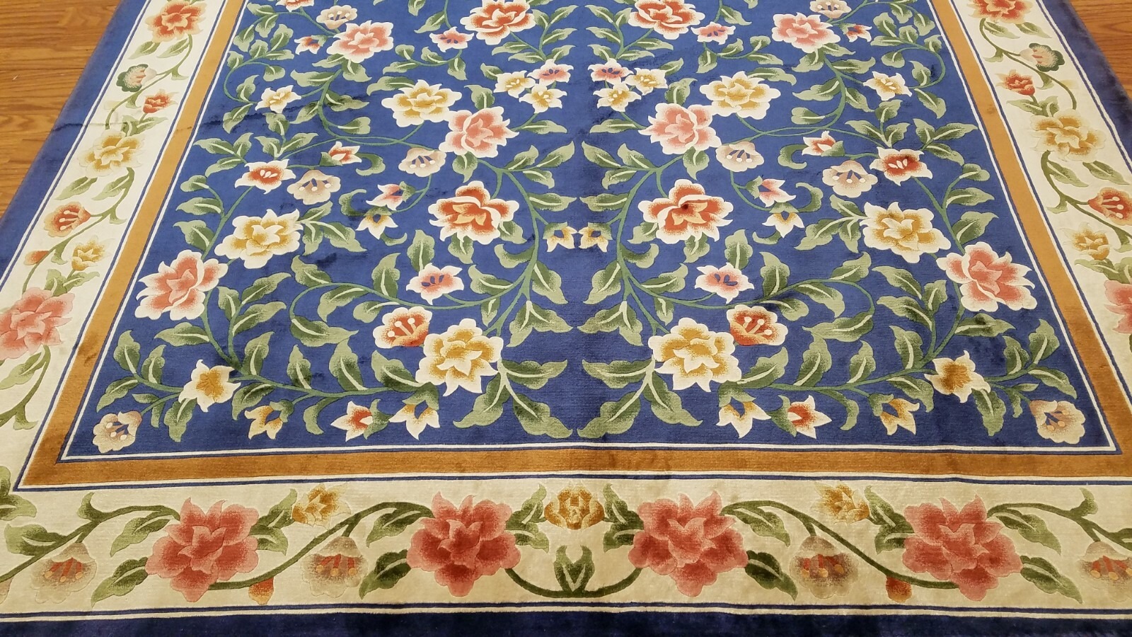 6 x 9 Royal blue English Garden Design Art Silk Hand Knotted Wool Area rug