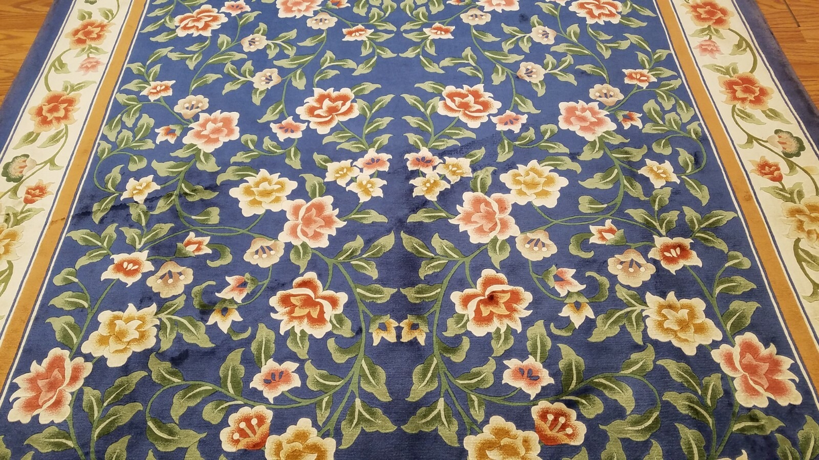 6 x 9 Royal blue English Garden Design Art Silk Hand Knotted Wool Area rug